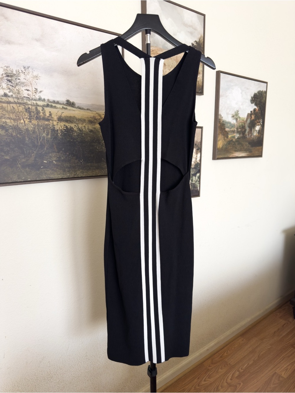 Bar III Black Midi Dress with White Stripe Detail